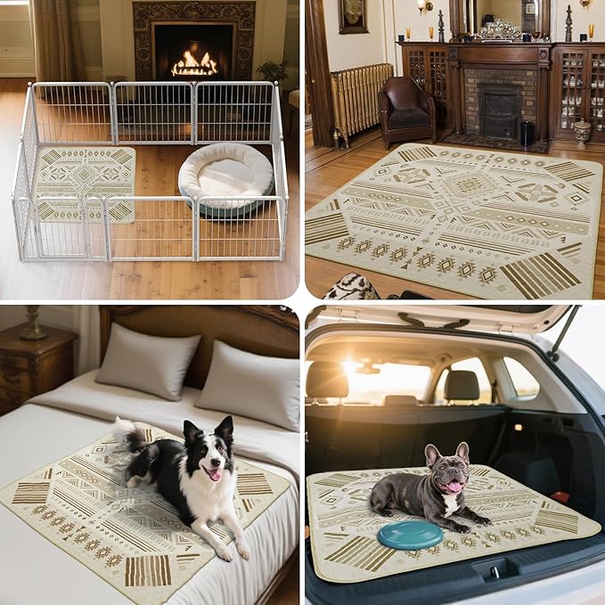 FXW Washable Pee Pads for Dogs, Puppy Pads with Super Absorbent, Specifically Designed for Potty Training, 35" Square, Khaki Geometric, 2 Packs-PawvioPets