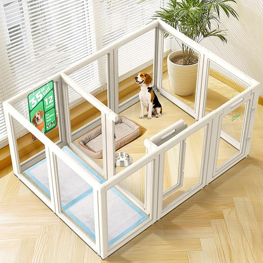 FXW AuraSpace Acrylic Indoor Unleashed Dog Playpen for Medium Dogs, 35 Inch, 12 Panels, White-PawvioPets