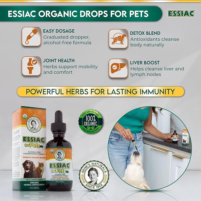 Essiac for Pets | USDA Organic | Daily Drops for Immune Support and Longevity | Pre-Measured Dropper | Alcohol Free Concentrated Formula | 2oz (59ml)-PawvioPets