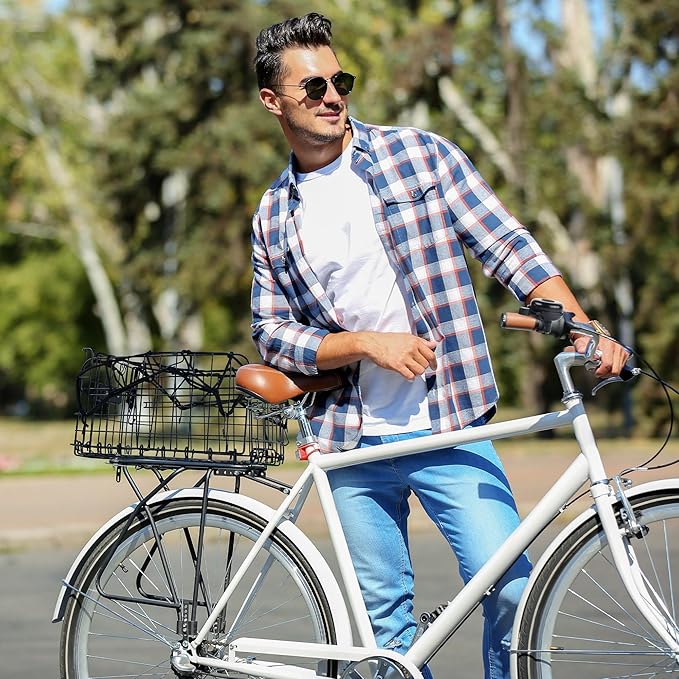 Aodaer Bike Basket with Removable Liner Bag Cargo Net Large Folding Bike Basket Quick Release Metal Ebike Basket Bicycle Storage Basket for Carrying Fruit & Grocery Pets Dogs-PawvioPets