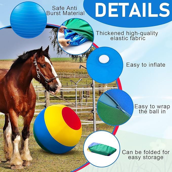 40inch Giant Herding Ball with Ball Cover Anti Burst Please Watch VCR for How to Inflation Horse Toys for Horses Stall Entertainment Play, Pump Included (Mixed Color,Classic)-PawvioPets