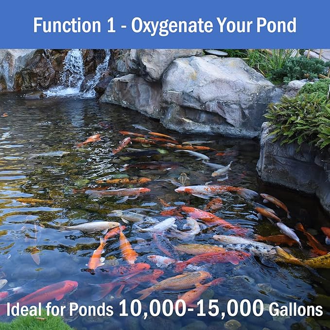 AquaMiracle All-in-One Koi Pond Aerator for Outdoor Ponds, Pond Air Pump Pond Aeration System with Self-Sinking Airline Flow Control Rubber Air Diffuser-PawvioPets