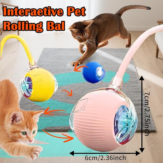 Cat Ball Toy,New Interactive Rolling Cats Dog Toy Balls 360° Smart Automatic Rolling Pet Ball, Fast Moving Toy for Dog,Interactive Toys for Cats (Yellow)-PawvioPets