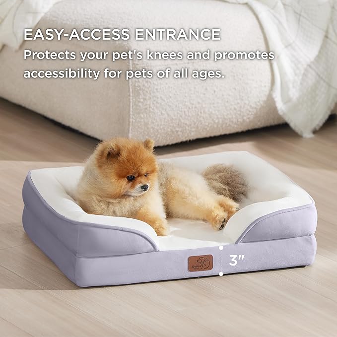 Bedsure Orthopedic Dog Beds for Small Dogs - Washable Small Dog Cat Bed Waterproof, Comfort Pet Couch Sofa with Washable Removable Cover, Pets Bed with Nonskid Bottom, Lavender, 24"-PawvioPets
