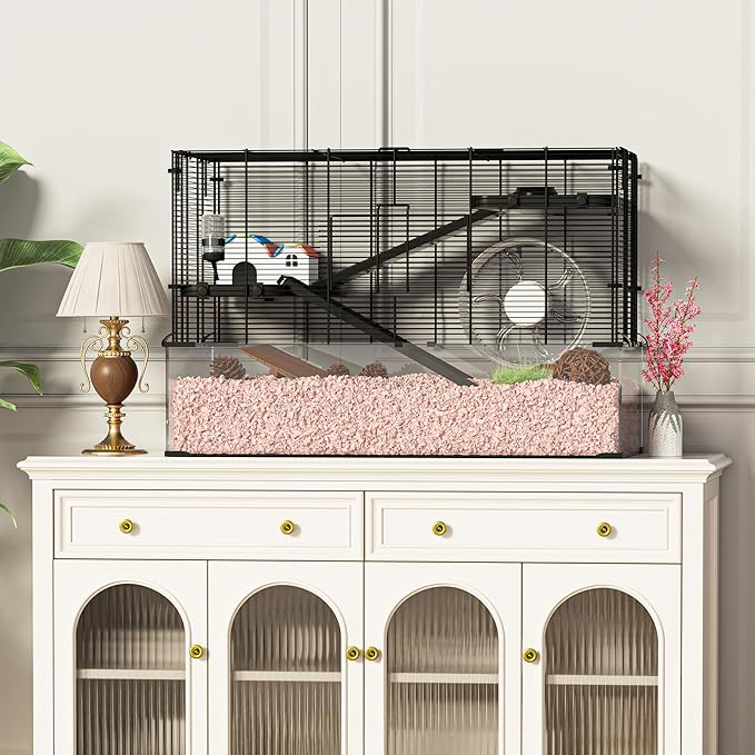 3-Tier Glass Hamster Tank, Large Hamster Cage Habitat with 11inch Big Running Wheel for Rat, Mouse, Gerbil, Syrian Hamster, 590 SQ INCHES-PawvioPets