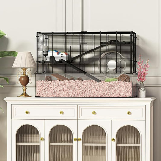 3-Tier Glass Hamster Tank, Large Hamster Cage Habitat with 11inch Big Running Wheel for Rat, Mouse, Gerbil, Syrian Hamster, 590 SQ INCHES-PawvioPets