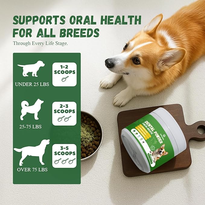 Dog Dental Care Powder - Plaque & Tartar Control with Natural Enzymes, Teeth Cleaning Powder for Dogs with Probiotic, Bad Breath Treatment for Small Medium Large Dogs-PawvioPets