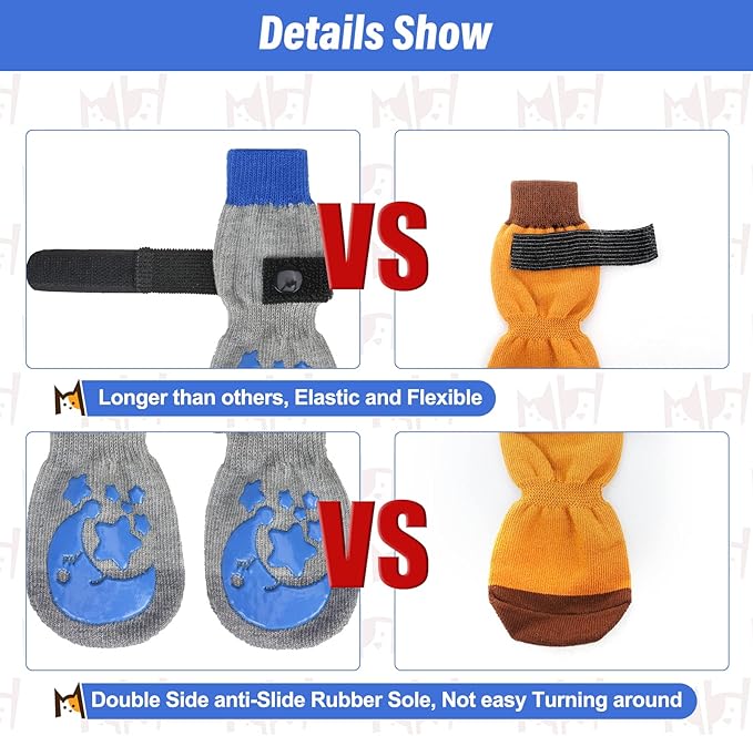BEAUTYZOO Anti-Slip Dog Socks,Dog Shoes for Hot/Cold Pavement,Paw Protectors with Grips 3 Pairs for Puppy Small Medium Large Senior Old Dogs,Dog Socks to Prevent Licking and Hardwood Floor Protection-PawvioPets