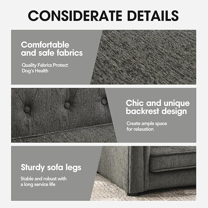 Dog Sofa Couch for Medium Dogs, 31" Memory Foam Dog Couch with Washable Fabric, Removable Cushion, Sofa Bed for Medium Dogs, Grey-PawvioPets