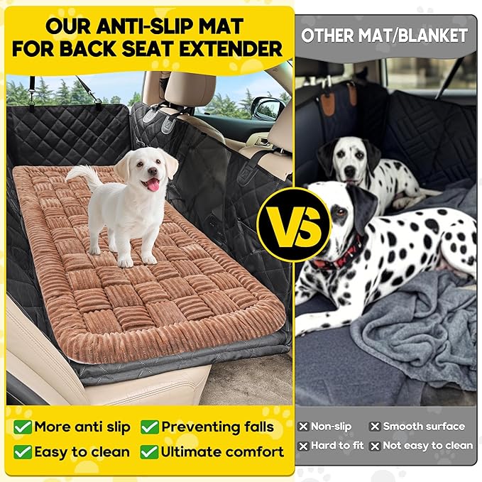 Dog Car Bed Mat, Non-Slip Backseat Extender Pet Blanket, Plaid Dog Bed for SUVs, Sedans & Trucks, Chew-Resistant Travel Pad for Dogs, Easy Clean & Scratch-Proof & Comfort (50"x24.6") Brown-PawvioPets