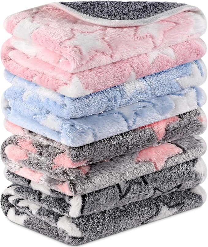 4 Pcs Waterproof Guinea Pig Blankets Washable Small Animal Fleece Bedding Absorbent Guinea Pig Cage Liners Reusable Pet Pee Pad Sleep Mat Pad Cover for Hamster Ferret (Cute Star Pattern, 24 x 16 Inch)-PawvioPets