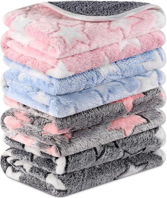 4 Pcs Waterproof Guinea Pig Blankets Washable Small Animal Fleece Bedding Absorbent Guinea Pig Cage Liners Reusable Pet Pee Pad Sleep Mat Pad Cover for Hamster Ferret (Cute Star Pattern, 24 x 16 Inch)-PawvioPets