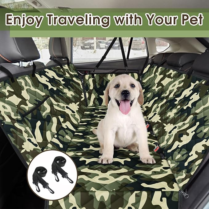 Dog Car Seat Cover, Durable Waterproof Scratch Proof Nonslip Dog Hammock, Pet Back Seat Covers with Pocket for Cars SUVs and Trucks - S, Camouflage-PawvioPets