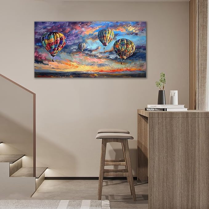 Extra Large Wall Art Hot Air Balloons Canvas Living Room Pictures Framed Prints Colorful Oversize Wall Decor Animal Painting Artwork for Bedroom Dining Home 60"x30"-PawvioPets