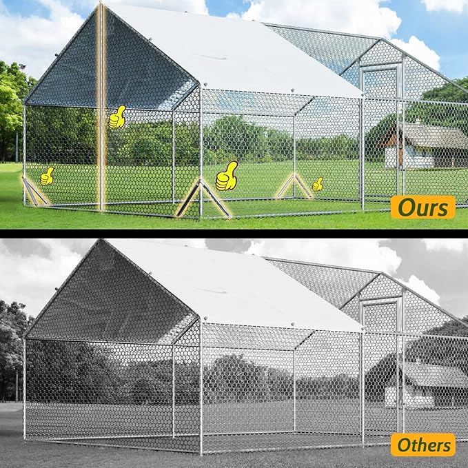 4ever2buy Large Metal Chicken Coop with Run Walk-in Poultry Cage Chicken Runs House Pen Cage Spire Roofed Chicken Coops with Anti-Ultraviolet Cover for Outdoor Yard Farm Use 9.8’L x 13.1’W x 6.4’H-PawvioPets