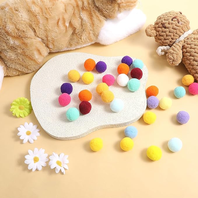 60 Pcs Cat Toy Balls 1-inch Colorful Cat Pom Pom Balls Soft Interactive Cat Balls Cat Play Toy Cat Exercise Toys Cats Interactive Playing Quiet Ball Fuzzy Kitten Ball for Cat Pet-PawvioPets