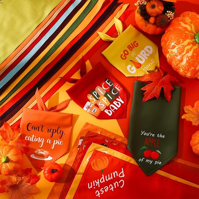 200 Pcs Fall Thanksgiving Dog Bandana Bulk with Sayings Pet Triangle Scarf Bibs Washable Puppy Kerchief Adjustable Grooming Supplies for Small Medium Large Dog Cat Costume Accessories-PawvioPets