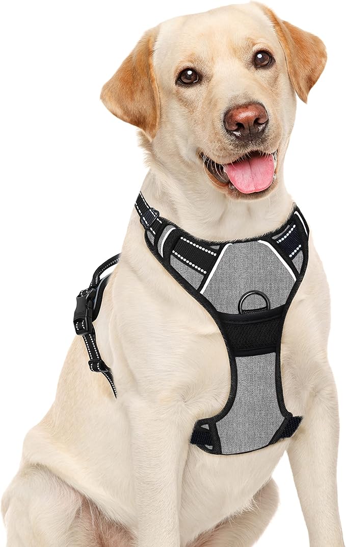 BARKBAY No Pull Dog Harness Large Step in Reflective Dog Harness with Front Clip and Easy Control Handle for Walking Training Running(Flint Gray,L)-PawvioPets