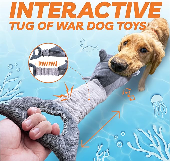 Dog Toys for Small Dogs, Squeaky Tough Dog Toys for Aggressive Chewers, Plush Dog Chew Toys for Teething, Interactive Shark Dog Toys to Keep Them Busy, Puppy Toys for Small, Medium,Large Breeds-PawvioPets