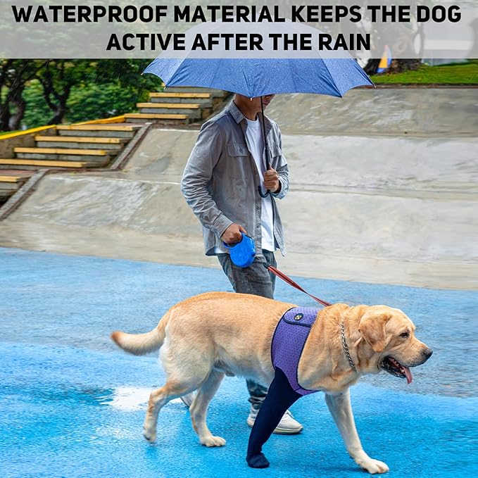 COODEO Dog Socks to Prevent Licking Paws, Healing Boots & Paw Protectors with Non-Slip Bottoms for Wound Protection, Waterproof Sleeve Shoes for Licking（Purple，L_Left-PawvioPets