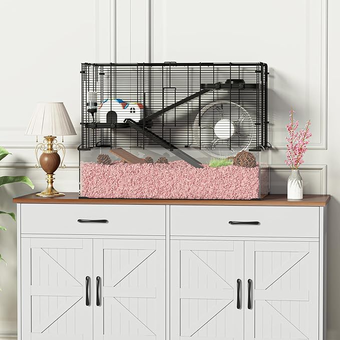 3-Tier Glass Hamster Tank, Large Hamster Cage Habitat with 11inch Big Running Wheel for Rat, Mouse, Gerbil, Syrian Hamster, 590 SQ INCHES-PawvioPets