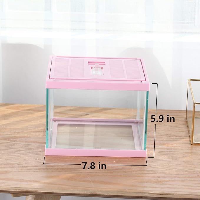crapelles Reptile Tank Color Pink Spider Terrarium Container Tarantula Box Cage Gecko Habitat Insect Enclosure Frog Carrier Tortoise Snail Container Fish Bowl Hermit Crab House Cricket Breeding Box-PawvioPets