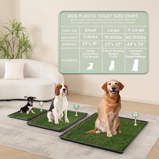 Dog Grass Pad with Tray Large 34’’×23’’, Ultra-Absorbent Artificial Grass Pad for Dogs Potty Grass Hemmed Edge for Indoor Potty Training, Reusable Dogs Pee Pads, Dog Litter Box for Balcony-PawvioPets