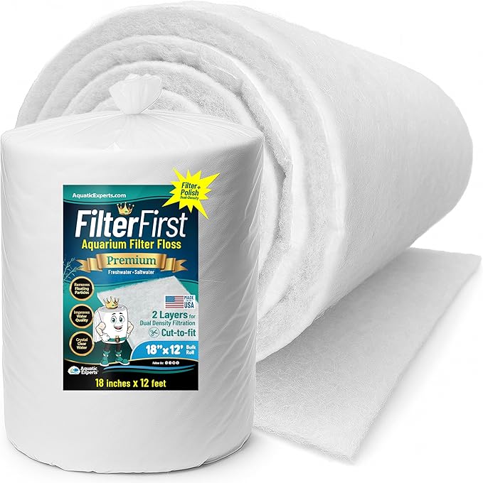 Aquatic Experts Aquarium Filter Floss for Fish Tank Filters - FilterFirst Aquarium Filter Pad - Media Roll for Crystal Clear Water, 3/4" - 1" Thick (18 Inch Wide, 12 Feet Long)-PawvioPets