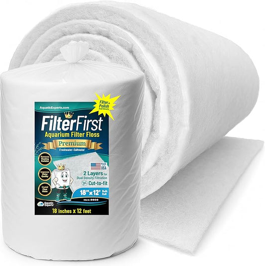 Aquatic Experts Aquarium Filter Floss for Fish Tank Filters - FilterFirst Aquarium Filter Pad - Media Roll for Crystal Clear Water, 3/4" - 1" Thick (18 Inch Wide, 12 Feet Long)-PawvioPets