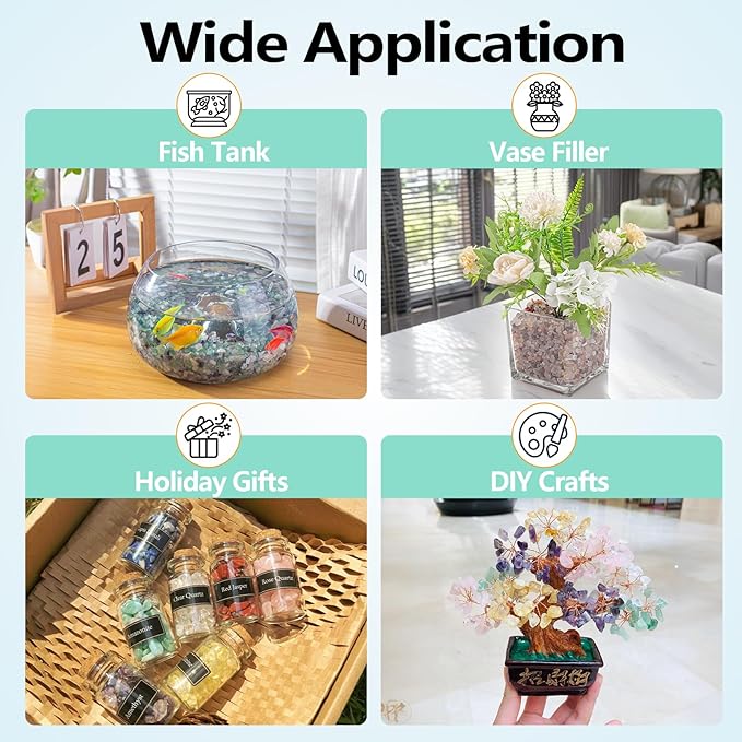 Crystal Chips Polished Crushed Quartz Vase Filler, 0.88 Lb Irregular Shaped Aquarium Gravel Rocks Carnelian Tumbled Gemstones Pebbles for Aquarium, Vase Fillers, Succulent Plants Decor-PawvioPets