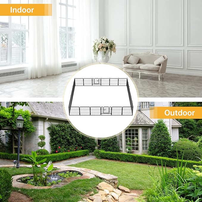 BestPet | Dog Playpen | 24 Inch, 24 Panels | Heavy Duty Metal Pet Exercise Pen | Indoor Outdoor Fence Panels | Rust-Resistant, Removable, Tool-Free Setup | Anti-Skid, Expandable Design-PawvioPets