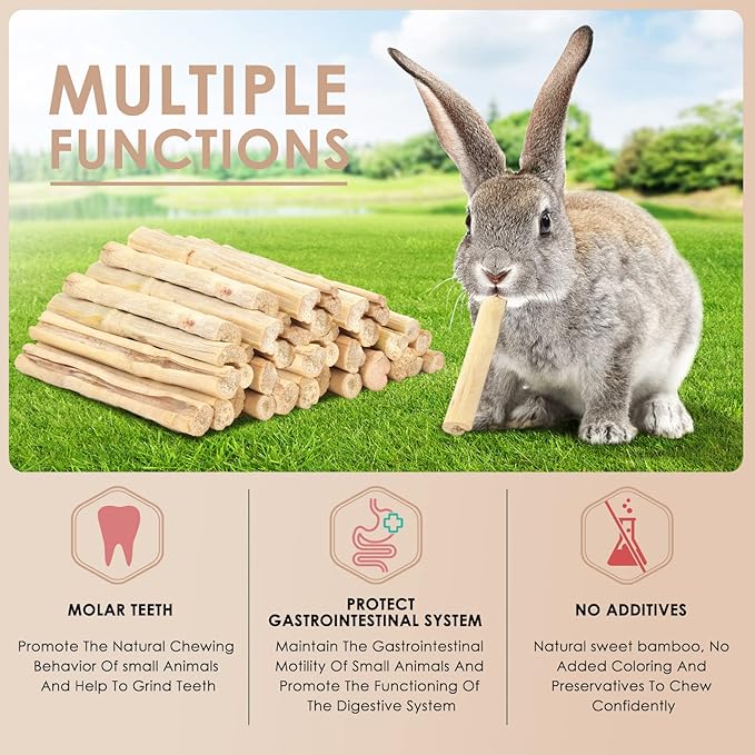 Bissap 700g/1.5Ib Sweet Bamboo Chew Sticks for Rabbits, Bunny Chewing Sticks for Rabbits Hamster Chinchilla Guinea Pigs Rabbit Small Animals Natural Treats Teeth Grinding Toys-PawvioPets