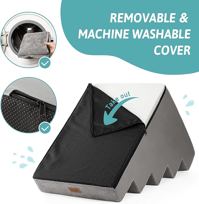 Dog Stairs for Small Dogs, 5 Tier Wider Pet Stairs for High Beds, 23.6" H Non-Slip Dog Steps for Old Cats, Puppies, Small Medium Dogs, 29.5x19.7x23.6 inch, Grey-PawvioPets