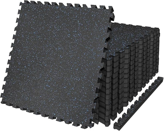 AIRHOP 0.79in Thick 48 Sq Ft Exercise Equipment Mats, 12 Tiles Upgraded Rubber Top with High Density EVA Foam, Large Interlocking Puzzle Gym Flooring for Home Gym, Heavy Weight Workout,Black & Blue-PawvioPets