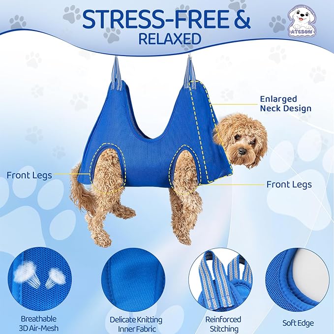 Dog Grooming Hammock for Large & Giant Dogs, Pet Grooming Sling with Nail Clippers, Trimmers & Scissors – Comfortable & Safe Grooming Harness for Stress-Free Nail Trimming for XXXL Dogs-PawvioPets