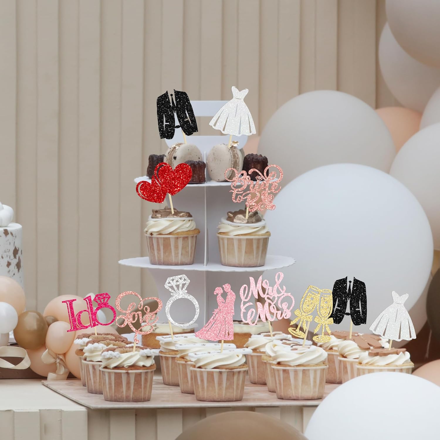 Gyufise 30Pcs Bride to Be Cupcake Toppers Glitter Diamond Ring I Do Love Cupcake Picks Miss to Mrs Bridal Shower Wedding Engagement Bachelorette Cake Decoration Multicolor