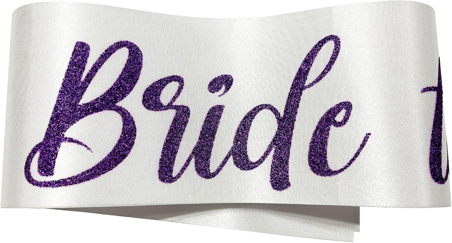 Bride Sash Bachelorette Party Purple, Bride To Be Sash Bridal Shower Sashes Bachelor Decorations Just Married Gift Engaged Decor Accessories,White Purple