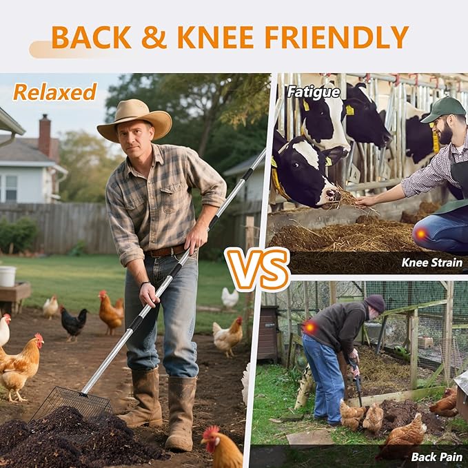 10inch Large Chicken Poop Scooper,36 to 67" Adjustable Long Chicken Coop Litter Metal Scoop with Stainless Steel Handle,5-in-1 Detachable Poop Shovel for Sand,Pet,Chicken,Cat Cleaning Tools.-PawvioPets