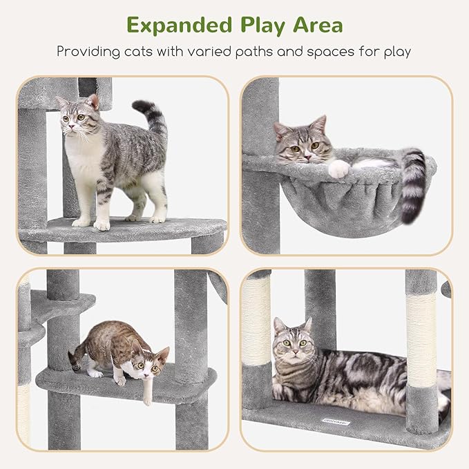 Globlazer Giant Cat Tree, 83 inch Cat Tree for Indoor Cats Large Adult, XXL Cat Tower with 9 Scratching Posts for 20lb+ Heavy Duty Large Adult Cats, F83, Light Grey-PawvioPets