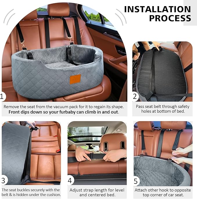 Dog Car Seat for Medium & Large Dogs up to 55 lbs, Elevated Booster Seat with Anti-Slip Base, Detachable & Machine-Washable Pet Car Bed for SUV/Sedan (Gray)-PawvioPets