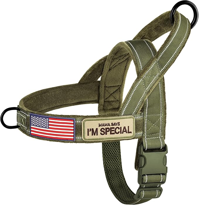 Forestpaw No Pull Dog Harness - Soft Flannel Padded Tactical Dog Vest Harness with Quick Release Buckle, Adjustable Reflective Pet Harness for Large Dogs Walking Training,Green XL-PawvioPets