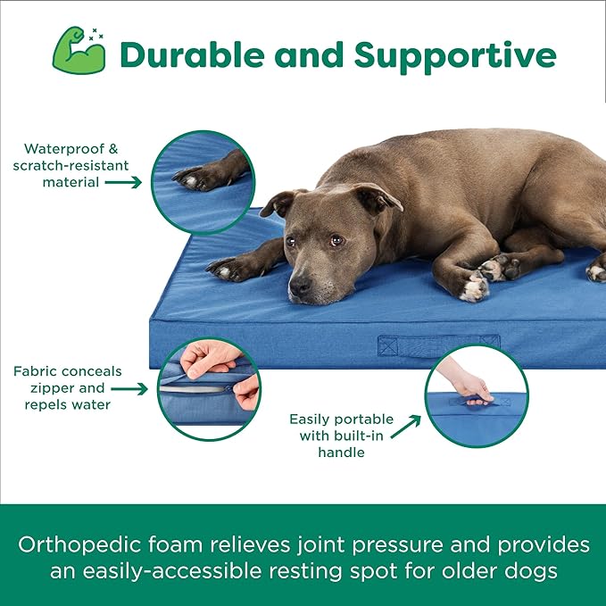 FurHaven Cooling Dog Bed – XL Foam Mattress for Joint Pain Relief, Waterproof Liner, Removable Washable Cover, Durable for Outdoor Use, Deluxe Grid Indoor/Outdoor Bed – Blue, Jumbo-PawvioPets