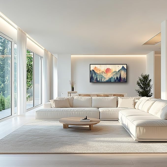 Framed Large Cabin Mountain Wall Art for Living Room, Oversized Rustic Forest Wall Decor, Rustic Nature Landscape Canvas Painting Sunset Pictures Home Decoration for Bedroom Office 60"x30"-PawvioPets