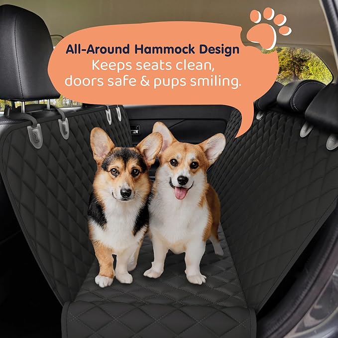 Dog Car Seat Cover for Back Seat, Waterproof Hammock for Car, SUV & Truck, Non-Slip Backseat Cover for Dogs, Heavy-Duty Dog Hammock Style Seat Protector Pets, Easy to Install & Clean-PawvioPets