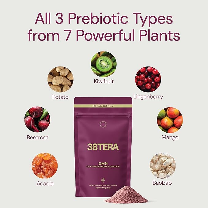 DMN (Daily Microbiome Nutrition), 6 Oz, Plant-Based Fiber Powder with 3 Different Prebiotics, Helps Digestive & Gut Health, Low FODMAP Supplement, Vegan, Wild Berry Flavor, 30 Servings-PawvioPets