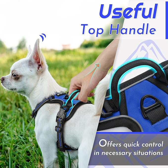 Eagloo Small Dog Harness No Pull, Service Vest with Reflective Strips and Control Handle, Adjustable and Comfortable for Easy Walking, No Choke Pet Harness with 2 Metal Rings, Blue, XS-PawvioPets