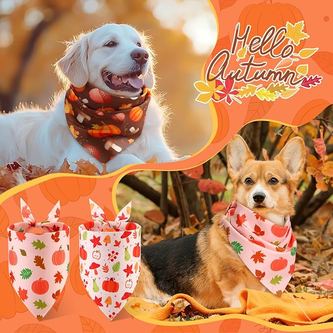 Abbylike 50 Pcs Fall Dog Bandanas Bulk Pumpkin Bandanas for Dogs Triangle Kerchief Bibs Scarf for Small Medium Large Pets Autumn Thanksgiving Costume Accessories, 25 Styles (31.5 x 21.7 x 21.7 Inch)-PawvioPets