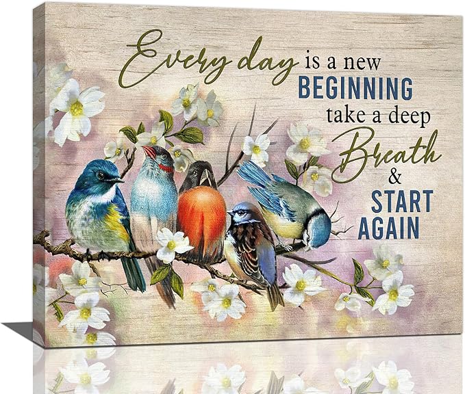 Bird Wall Art Farmhouse Flower Branch Pictures Rustic Country Birds Wall Decor Floral Canvas Print Painting Artwork for Bathroom Living Room Bedroom 16"x20"-PawvioPets