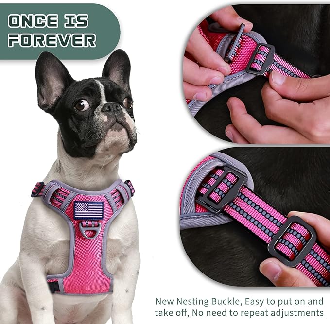 BUMBIN Tactical Dog Harness for Medium Dogs No Pull, Famous TIK Tok No Pull Puppy Harness, Fit Smart Reflective Pet Walking Harness for Training, Adjustable Dog Vest Harness with Handle Pink M-PawvioPets