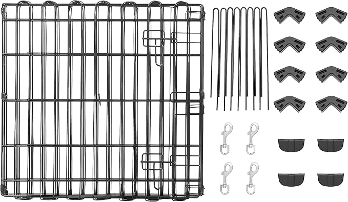 Amazon Basics Foldable Octagonal Metal Exercise Puppy / Dog Playpen - Indoor/Outdoor, Single Door, Extra Small (8 Panels, 24 x 24), Easy to assemble and store, 24" - Puppy, Black-PawvioPets